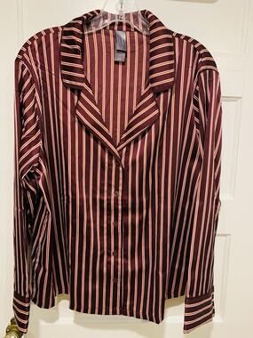 Auden Luxury Collection Sleep Top Mulberry Striped Satin XL Long Sleeve Pajama